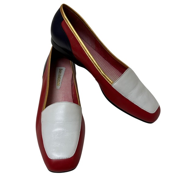Enzo Angiolini Shoes - Vtg Enzo Angiolini 8M Liberty Leather Loafers Red Navy White Gold Square Toerty